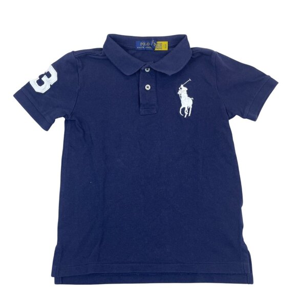 Polo Ralph Lauren Kids Navy Polo Shirt With White Pony Logo & 3 Patch Size 7 - Picture 1 of 8